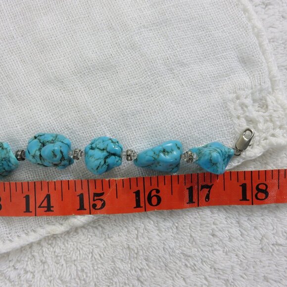 Vintage Turquoise Dyed Howlite Nugget Necklace Earring Set Silver Crystal Accent - Picture 8 of 16